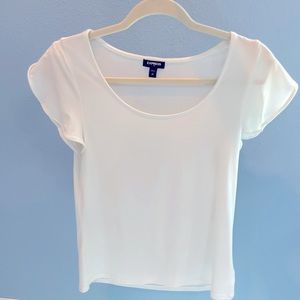 Express Off- White Petal Short Sleeve Shirt